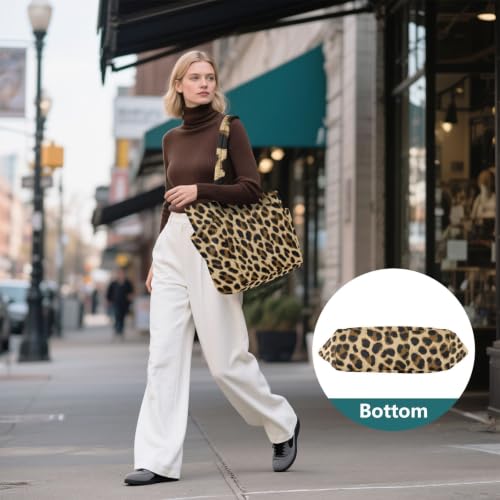 Bolso de mano para mujer ligero y funcional con estampado de leopardo marrón 7