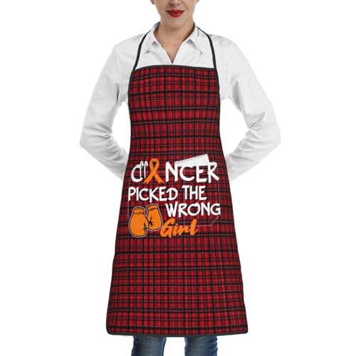 nopicsn Cancer Picked The Wrong Girl Kidney Cancer Apron for cooking with Pockets Women Men Kitchen Chef Funny Aprons