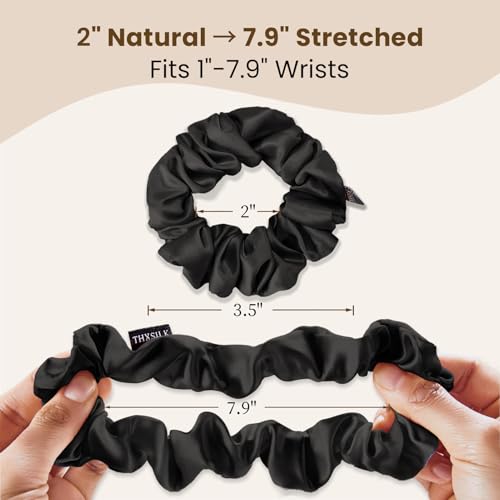Image of THXSILK 100% Mulberry Silk Chunky Scrunchies 3-Pack, 25 Momme Mulberry Silk Hair Ties for Women, Thick Voluminous No Damage Hair Ties, Ponytail Holders for All Hair Types, Black