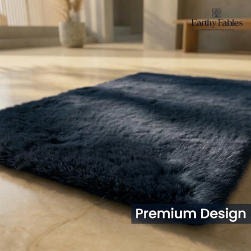 Image of Earthy Fables Feather Microfiber Rug /Mat, Thick, Quick Dry, Anti-Skid, Non-Slip, Machine Washable Floor Rug, Door Mat for Kitchen, Bedroom, Living Room, 60 x 40 cm - Navy