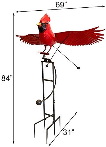 Esschert Staked Metal Giant Flying Cardinal Rocker – 84” H Outdoor Balancing Bird Sculpture – Red & Black Metal Yard Decor with Moving Wings – Steel Garden Ornament & Decorative Lawn Sculpture