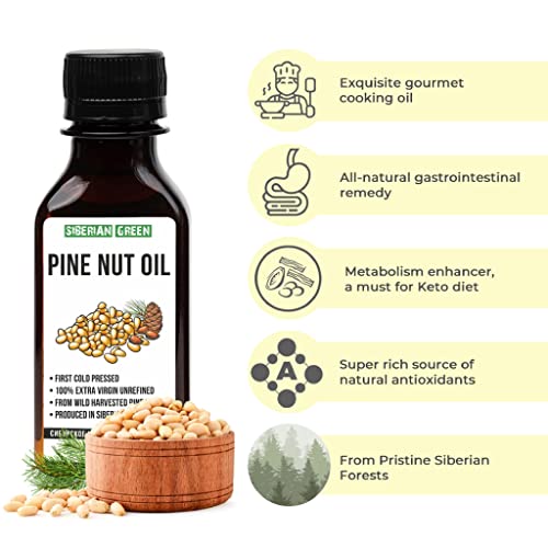 Siberian Pine Nut Oil 3.4 fl.oz/ 100ml Raw Unrefined Extra Virgin First Cold Pressed from Wild-harvested Pine Nuts