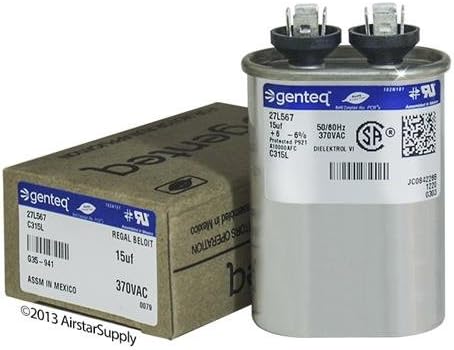 27L567BZ3-15 uf MFD 370 Volt VAC - Genteq Oval Run Capacitor Upgrade