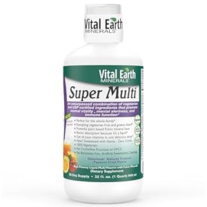 Vital Earth Minerals Super Multi â Liquid Multivitamins for Women, Men & Kids, Liquid Vitamins with Fulvic Acid for Better Absorption, MTHFR Support, 32 Oz + 1 Oz Cup