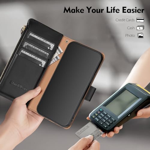 Shieldtop Compatible with iPhone 14 Plus Wallet Case with Card Holder,Women Men RFID Blocking PU Leather Flip Cover Wrist Strap Zipper Credit Card Slots,Phone Case for Apple 14 Plus,Black by Shieldtop - Image 6