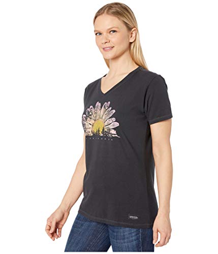 Life Is Good Women's Crusher Graphic V-Neck T-Shirt Watercolor Daisy Trees, Jet Black, Large #TOP4