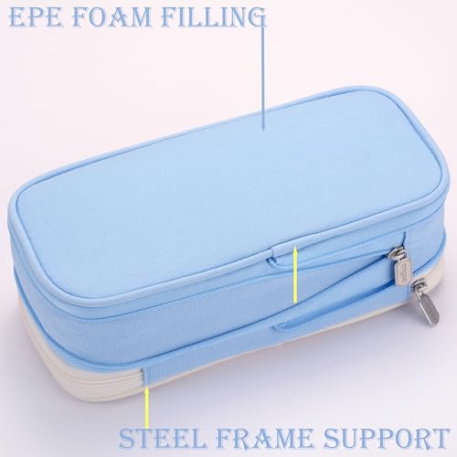 Image of Large Capacity Canvas Pencil Case Organizer Holder Pouch Bag with Zipper Compartments, Pen Cases for Women Girls School Adults (Beige /Blue)