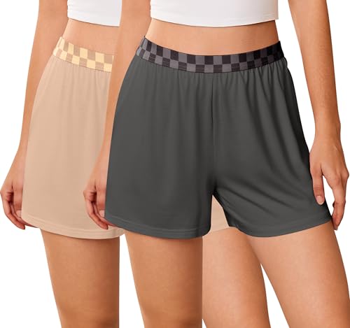 Image of Ekouaer Womens 2 Pack Pajama Shorts 2026 Comfy Elastic Waist Sleep Shorts Bamboo Viscose Soft Pj Bottoms with Pockets