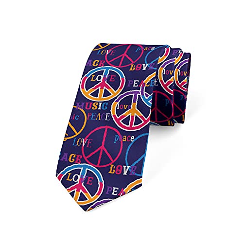 Ambesonne Necktie, Love Music Retro Peace Sign, 3.7", Multicolor #TOP10