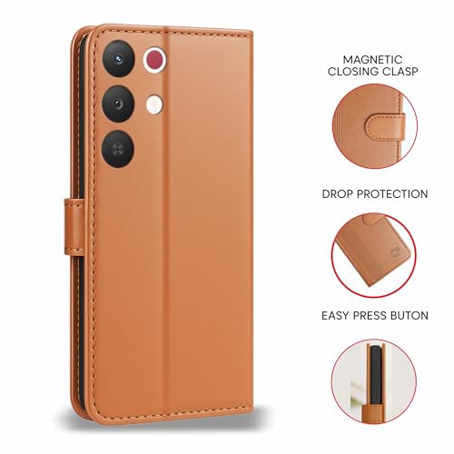 Image of AIBEX Shock Proof Flip Compatible for Realme 15X 5G Flip Cover Leather Finish | Inside TPU with Card Pockets | Wallet Stand | Complete Protection Flip Case - Brown