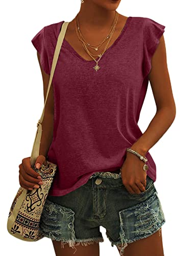 Minetom Damen Ärmellos T-Shirt V-Ausschnitt Elegant Rüschenbesatz...