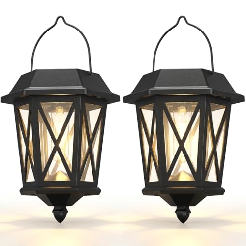 Lanterne solaire extérieure étanche lot de 2 lampes de jardin suspendues noires