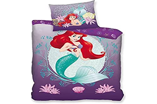 AYMAX S.P.R.L. Parure de lit Ariel - La Petite Sirène, Housse de Couette Réversible 140x200 cm + Taie d'oreiller 63x63 cm