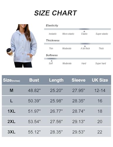 Akiooue Women's Hoodies Cardigans,Autumn Solid Oversize Sweaters for Women UK Ladies Fall Long Sleeve Jackets with Button Down Two Pocket Size 12-14 Grey