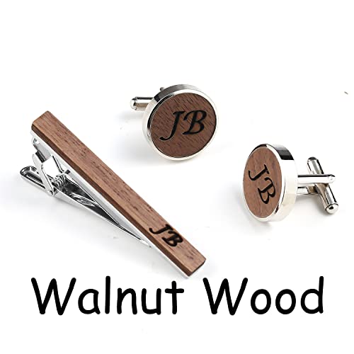 Personalized Wood Cufflinks &Tie Clip with Free Box, Groomsmen Gifts, Custom Mens Gift, Father Gift - Thumbnail 5