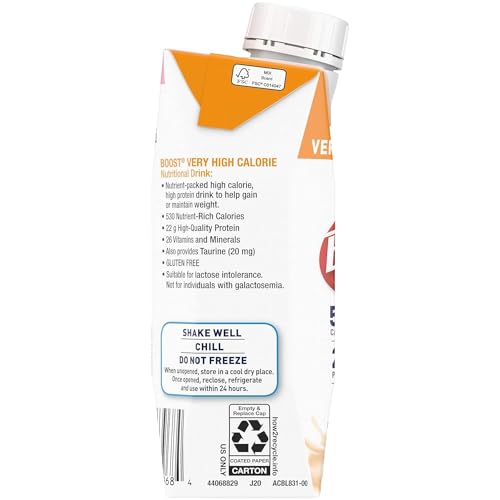 Boost Very High Calorie Nutritional Drink Creamy Strawberry, Made with Natural Strawberry Flavor & No Artificial Flavors, Colors & Sweeteners, 8 FL OZ (Pack of 12)