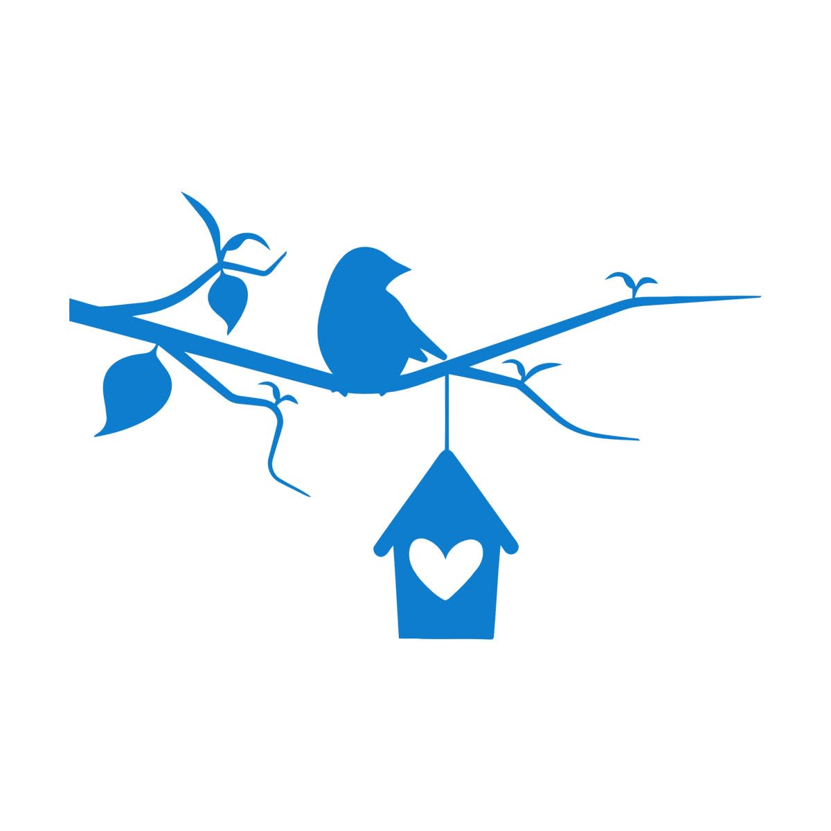 Birdhouse On Tree Bird On Branch Wall Decals PVC 72x111.2cm Art Decoration Extra Large Blue