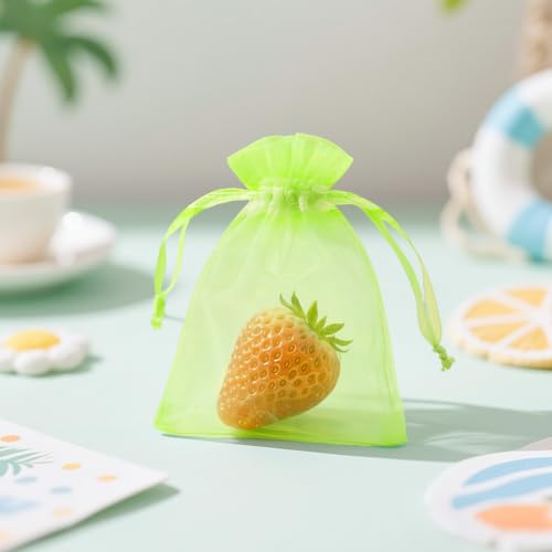 Image of joycraft 50Pcs Light Green Organza Bags - 2.7x3.5 In Sheer Jewelry Mesh Pouch, Small Party Favor Drawstring Pouch for Wedding, Birthday, Baby Shower, DIY Craft
