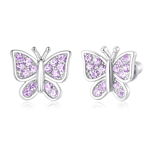 Image of Crystal Butterfly Earrings,Inlaid with Zirconia,Hypoallergenic Children's Diamond Silver Earrings,Birth Gift Birthday Valentine's Day Mother's Day Graduation Gift