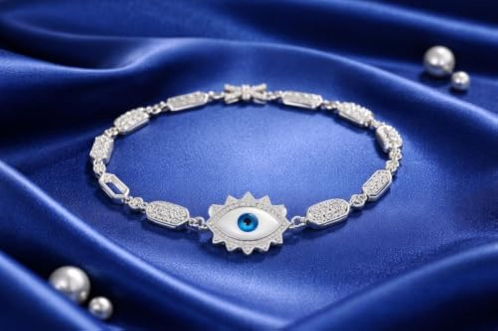 Women's 925 Sterling Silver Blue Evil Eye Bracelet