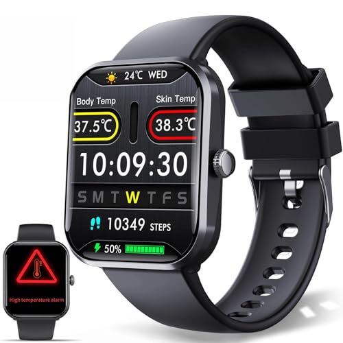 Reloj Inteligente Hombre Mujer, 1.90' HD Smartwatch con Allerta Temperatura/Pulsómetro/Monitor de Sueño, 100+ Modos Deportivos, Impermeable IP68 Pulsera Actividad para iOS Android