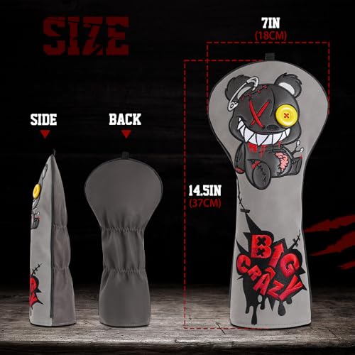 Big Crazy Golf Club Head Cover, Golf Head Covers, Funny Driver Headcover, Unqiue Hybrid Headcover, Fairway Wood Head Covers, Golf Blade Mallet Putter Cover, Gift Broken Bear - Thumbnail 5