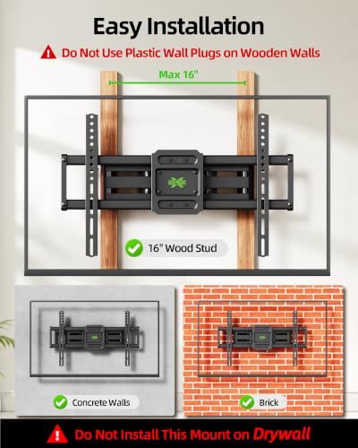 Image of USX MOUNT Full Motion TV Wall Mount for 42-82 Inch TVs up to 120lbs, Wall Mount TV Bracket with Articulating Swivel Tilt Extension Leveling, Max VESA 600x400mm Fits 12 /16 inch Wood Stud