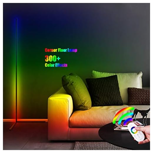 55" Minimalist LED Corner Floor Lamp, 300+ Dimmable Color Changing Lighting with Touch Control Remote, Super Bright Vibrancy Standing Light for Living Room Bedroom Office Reading & Decor