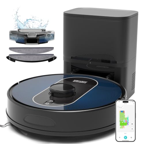 Image of Robot Vacuum and Mop Combo, 6000Pa Robotic Vacuum with Mapping, Self-Emptying Station for 90 Days Hands-Free, LiDAR Navigation, Wi-Fi /App /Alexa Voice Control, for Carpets & Hard Floors