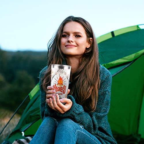 Zzkol Happy Camper Tumbler With Lid And Straw, Camping Accessories Bear Stainless Steel Travel Coffee Cup, Funny Rv Mug Gifts For Campers Camping Lovers, 20Oz Double Wall Vacuum Insulated Tumbler #TOP6