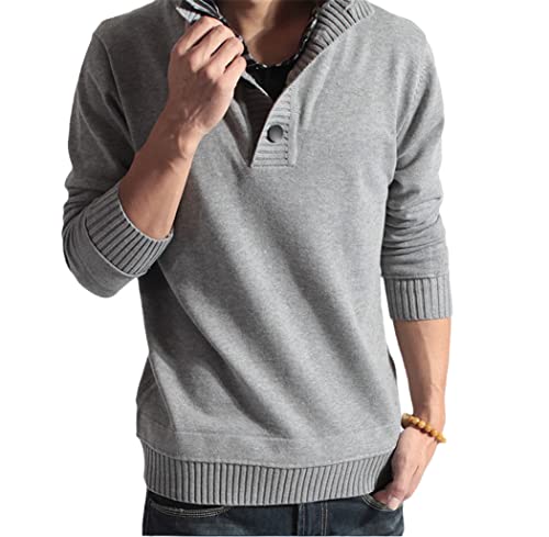 Pull d'hiver homme anti-froid manches longues gris clair coupe ample XL