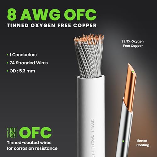 GEARit 8 Gauge Marine Electrical Primary Wire, 8 AWG (100ft) Marine Grade Tinned Copper Oxygen Free for Boat, Automotive, RV, Camper, Trailer