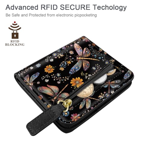 Image of Small Womens Wallet Thin Credit Card Holder Pocket Mini Purse | Compact Women Slim RFID Blocking Dragonfly Wallets Bifold Ladies Pocket Card Holders for Travel & Daily Use Female Wallet