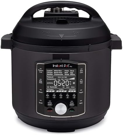 Instant Pot Pro, 5,7L Elektro-Multikocher, 10-in-1 Schnellkochtopf, Schwarz | Reiskocher, Slow Cooker, Dampfgarer, Sautierpfanne, Sterilisator, Joghurtbereiter und Sous-vide-Garer,