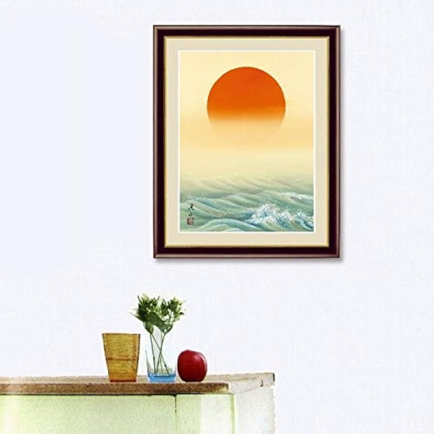 Amazon.co.jp: 伊藤渓山『旭日』高精彩工芸画+手彩 風景画 日の出 朝日