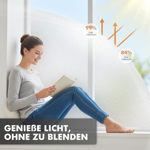 shinfly Fensterfolie Blickdicht Selbsthaftend | Sichtschutzfolie Fenster Innen | Milchglasfolie Statisch Haftend 44,5x200cm | Fensterfolie Sichtschutz Anti-UV Für Bad Büro Wohnzimmer Schlafzimmer