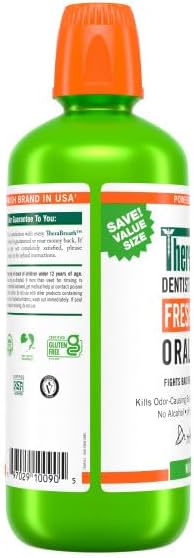 TheraBreath Fresh Breath Mouthwash, Mild Mint, Alcohol-Free, 1 Liter (33.8 fl oz)