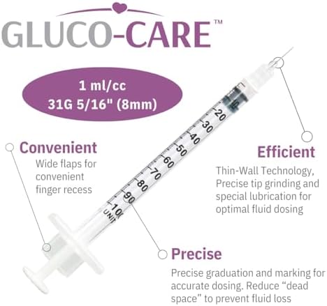GLUCO-CARE 1 ml/cc Syringes 31G x 5/16’’ (8mm), Orange Cap, 100/box - View 6