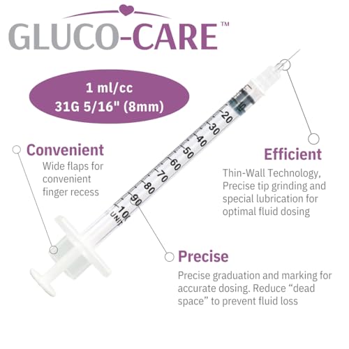 Image of GLUCO-CARE 1 ml /cc Syringes 31G x 5 /16'' (8mm), Orange Cap, 100 /box