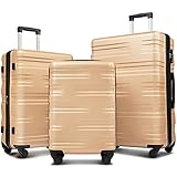 Flieks Luggage Sets TSA 3 Piece Expandable Spinner Suitcase Lightweight 20 24 28 inch (Champagne)