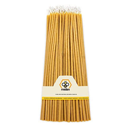 Meden Pure Beeswax Church Candles - Candele per chiesa ortodossa, coniche, fatte a mano, per preghiere, rituali, Natale, senza fuliggine, senza gocciolamento, alto, pieghevole, altezza 27 cm (10)