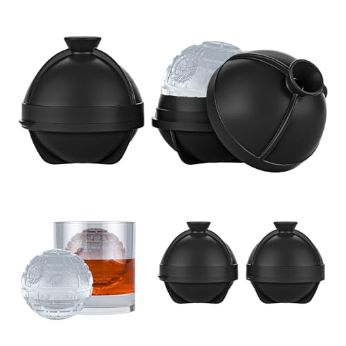 4 PCS 3D Death Star Ice Cube Molds Silicone Ice Molds Fun Shapes Star Warfare Gifts For Men Round Whiskey Ice Cube Tray For Chilled Cocktails Whiskey Bourbon Brandy