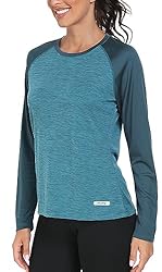 AjezMax Camiseta de Manga Larga para Mujer, Protec...: DISEÑO DETALLADO: Camiseta de Manga Larga para Mujer, patchwork de colores, cuello redondo, corte entallado, ligera y suave. TEJIDO SUAVE Y CÓMODO: La camiseta de manga larga de fitness para mujer está hecha de fibras de poliéster 100%, se siente com...