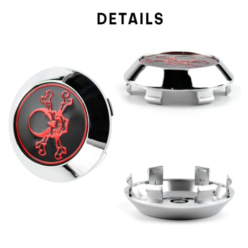 GTownWorks 70mm 2.76" Wheel Center Caps for Akita RPF1 18' Rim C123201B C123201B Center Hubcaps | 4 Pack Chrome Silver Skull Center Cover Replacement - Thumbnail 6