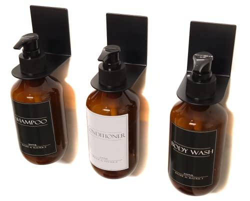 9th Cloud Design 3 Leere Seifenspender Flaschen mit 3 Halter ohne Bohren, Selbstklebende Halter Shampoospender braun 3er Set 300ml inkl. wasserdichte Etiketten, braune Kunststoff Flaschen für Bad 9th Cloud Design 3 Leere Seifenspender Flaschen mit 3 Halter ohne Bohren, Selbstklebende Halter Shampoospender braun 3er Set 300ml inkl. wasserdichte Etiketten, braune Kunststoff Flaschen für Bad