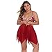 LLRR Completo Intimo Sexy Donna Hot per Sesso,Pigiama Femminile con Bretella in Pizzo con Scollo a V, Pigiama Intimo Sexy Taglie Forti, Bordeaux, XXXL,Body Donna Sexy Pizzo Collo Profondo