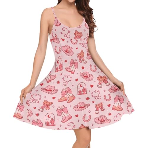Image of Women's Spaghetti Strap Dress Summer Casual Swing Sundress Girls Beachwear Swing Mini Dress