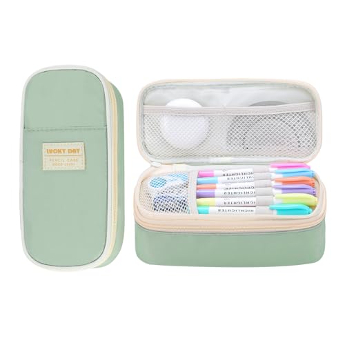Image of Large Pencil Case for Girls Teens Kids School Pencil Bag with Zipper Green