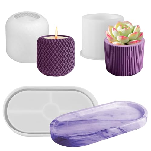 Juego de 3 moldes de silicona para candelabros: 2 jarrones + 1 bandeja redonda para macetas
