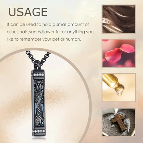 ONEFINITY Urn Necklace for Ashes 925 Sterling Silver Tree of Life Abalone Shell Bar Shape Pendant Necklace Cremation Memorial Keepsake Jewelry Gifts for ashes of loved one for Women Men3